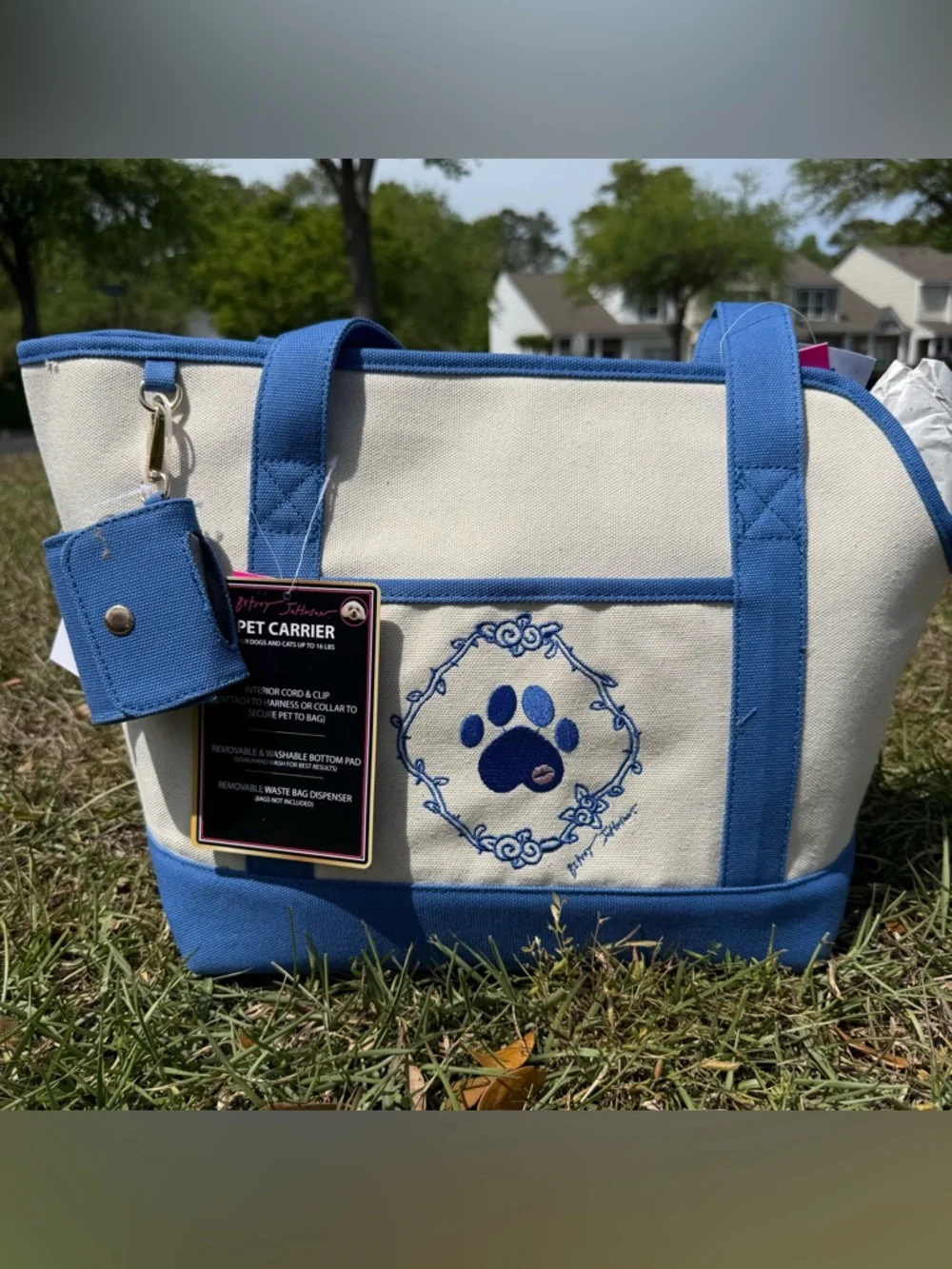 Betsey Johnson Pet Carrier Blue Canvas Dog Cat Bag Up To 16 lbs New Cute